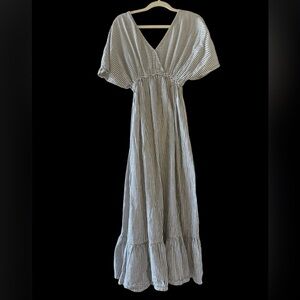 World Market Navy Blue and White Striped Maxi Dress | size S/M